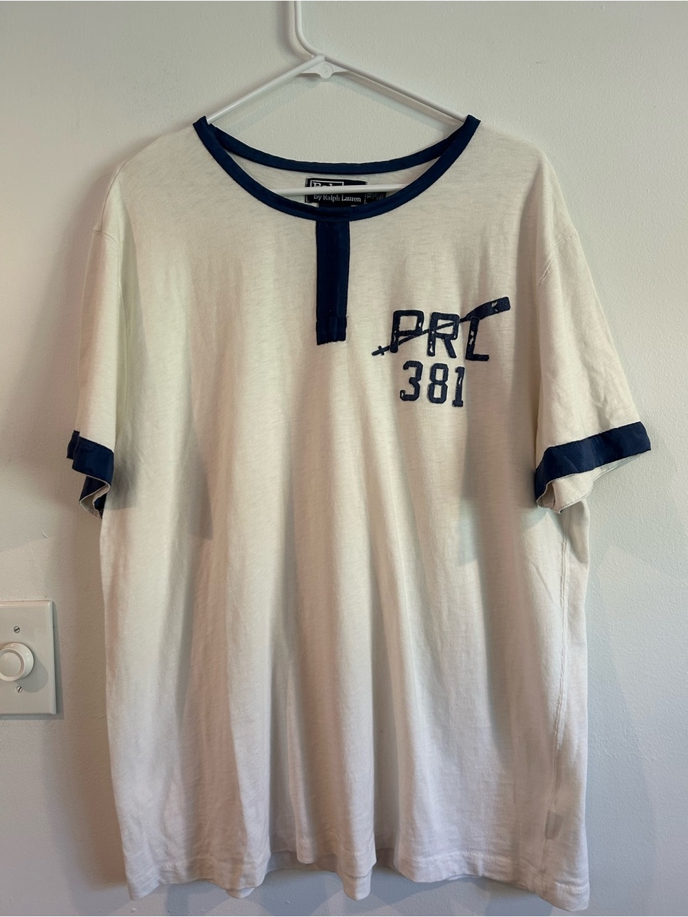 Ralph Lauren PRL 381 White & Navy Short-Sleeve Custom Fit Tee